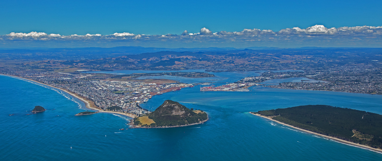 An aerial photo of the Western Bay of Plenty